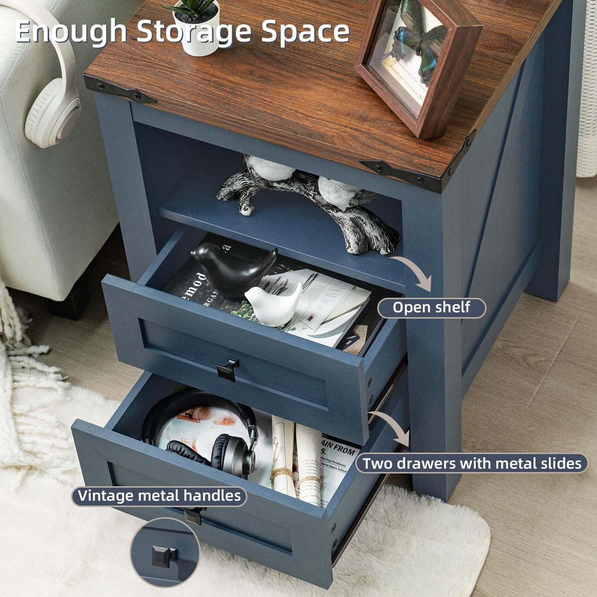 Set of 2 Nightstands with Charging Station and 2 Drawers U75427