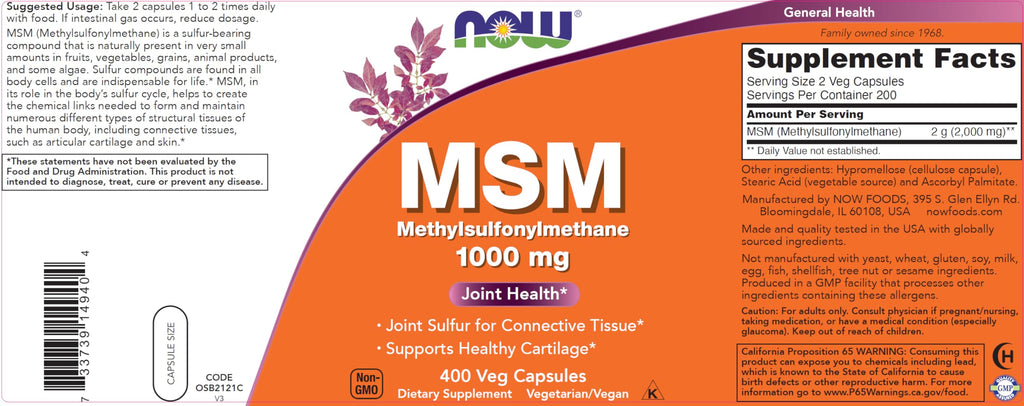 MSM 1000mg 400 Veg Capsules Pack of 2 G3277