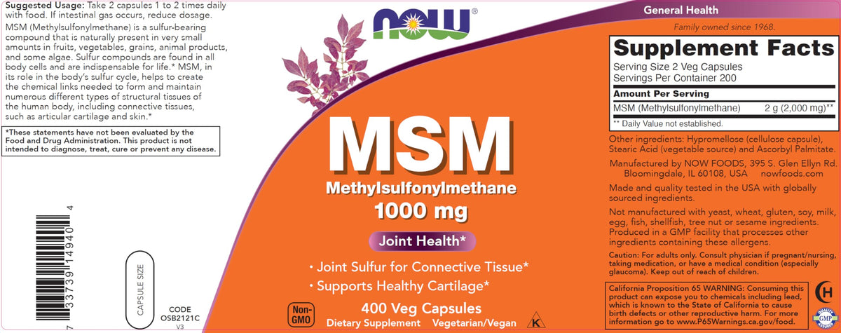 MSM 1000mg 400 Veg Capsules Pack of 2 G3277