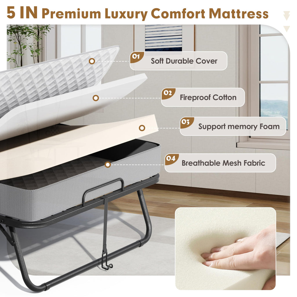 Folding Bed with Mattress Twin 75" x 38" C432
