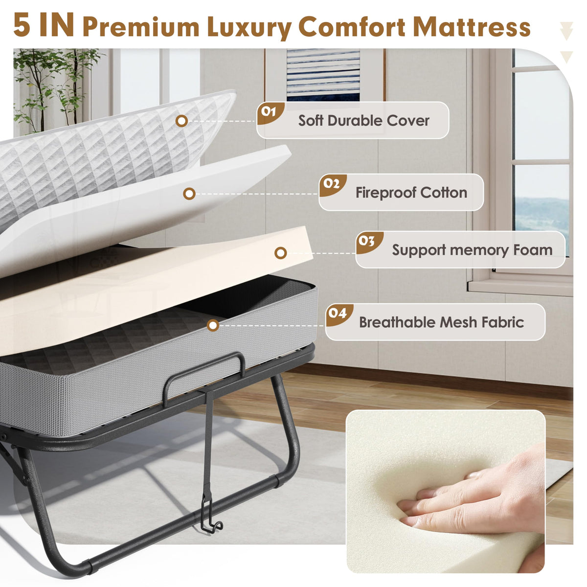 Folding Bed with Mattress Twin 75" x 38" C432
