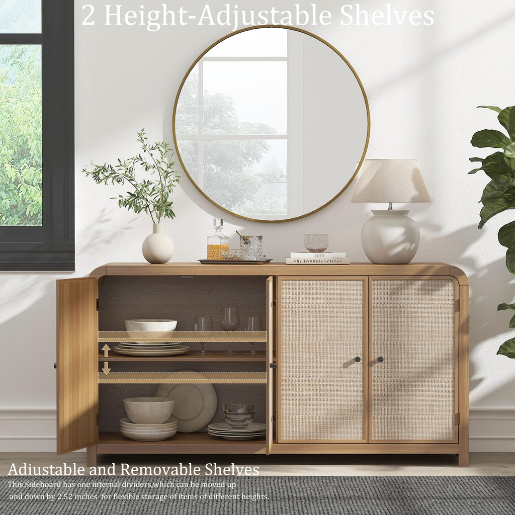 Oak Rattan Sideboard Buffet Cabinet B167359