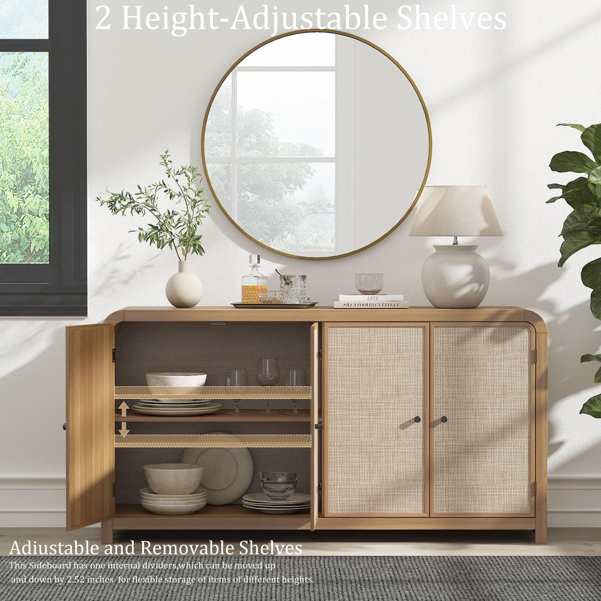 Oak Rattan Sideboard Buffet Cabinet B167359