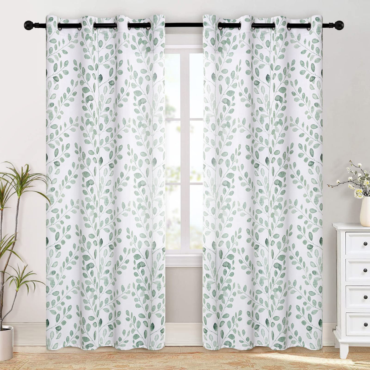 Green Leaf Curtains 84 Inch Length Grommet 2 Pcs A7376