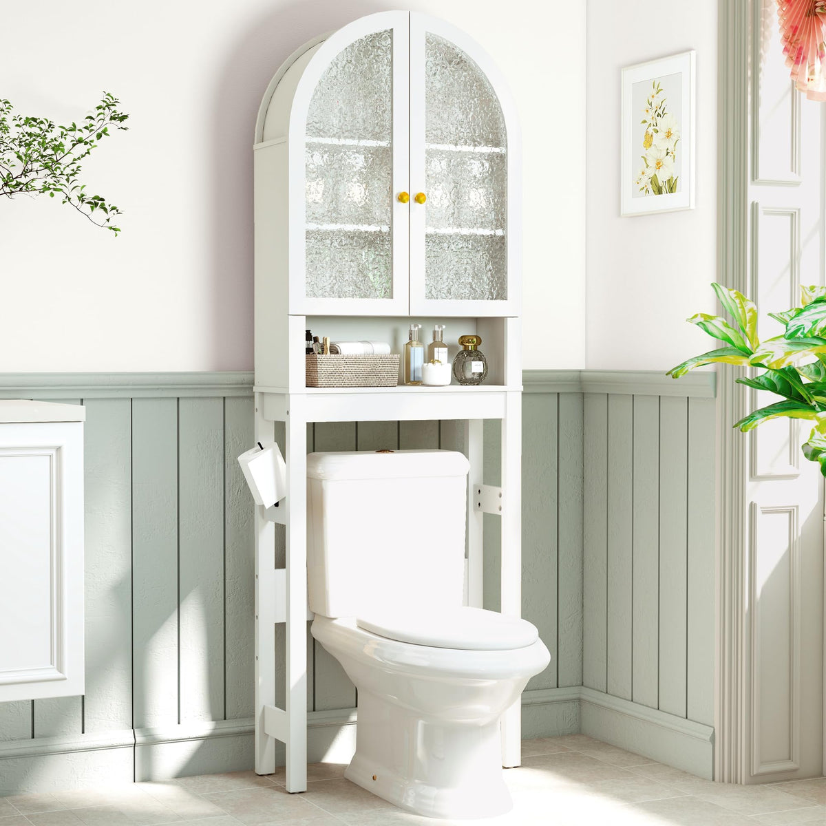 White Over The Toilet Storage Cabinet with Acrylic Doors and Adjustable Shelf K6635