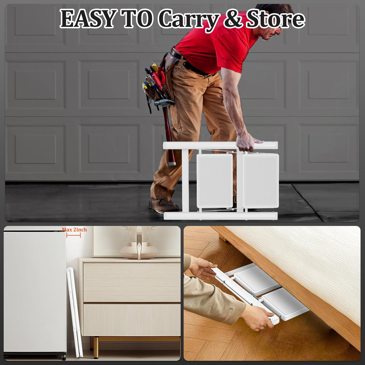 2 Step Folding Steel Ladder 330lbs Capacity White G763115