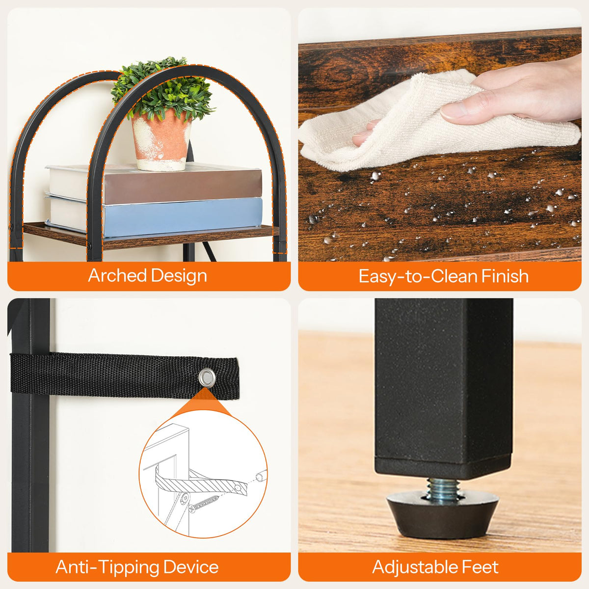 5-Tier Arched Bookshelf with Metal Frame M40370