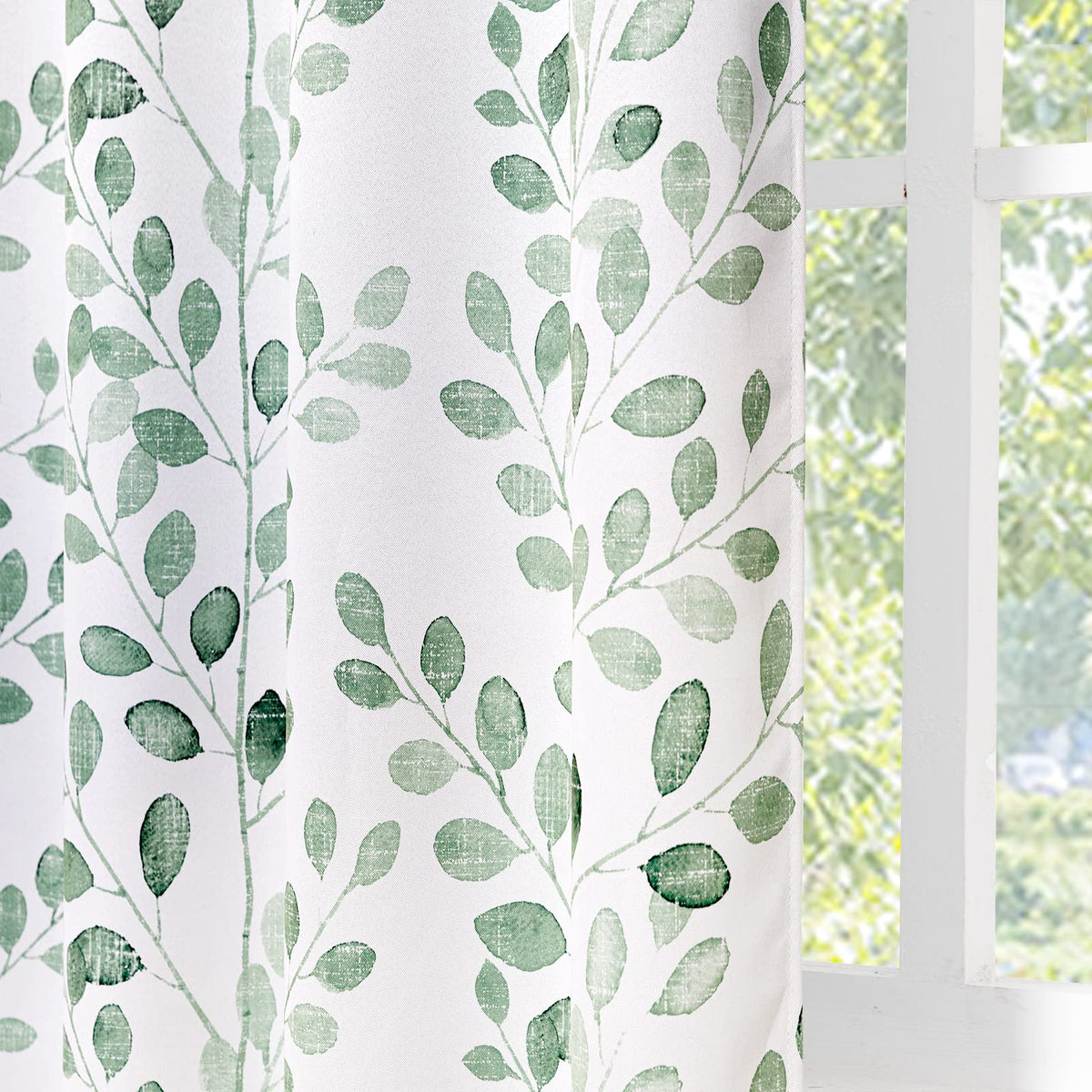 Green Leaf Curtains 84 Inch Length Grommet 2 Pcs A7376