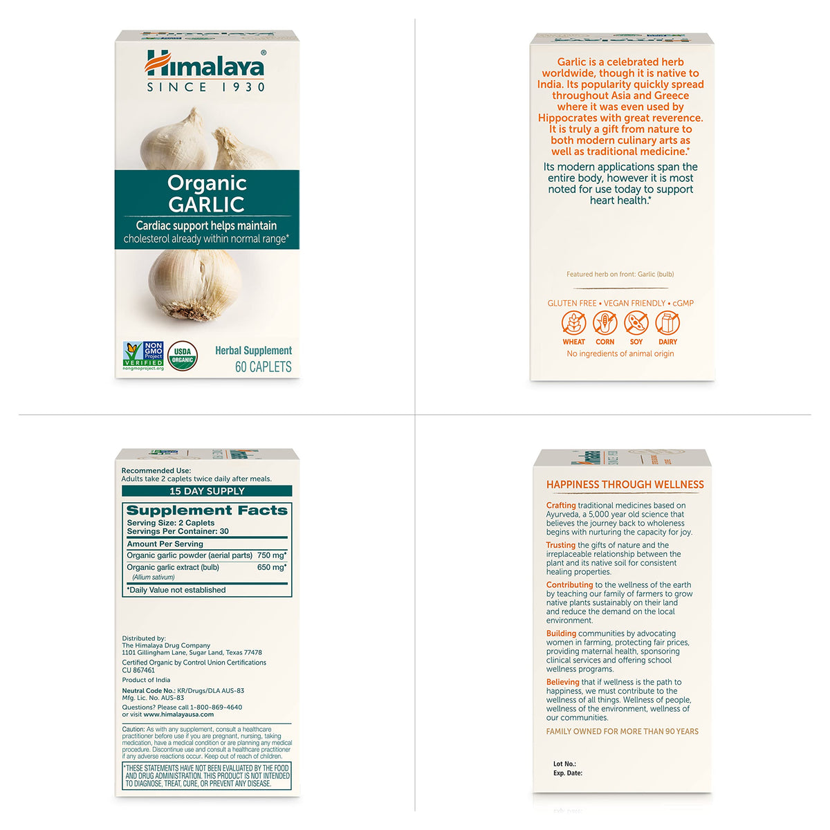 USDA Organic Garlic Supplements 1400 mg 60 Caplets F2543