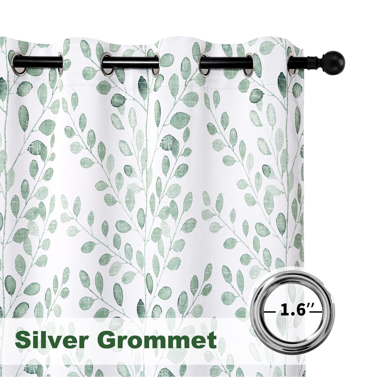 Green Leaf Curtains 84 Inch Length Grommet 2 Pcs A7376