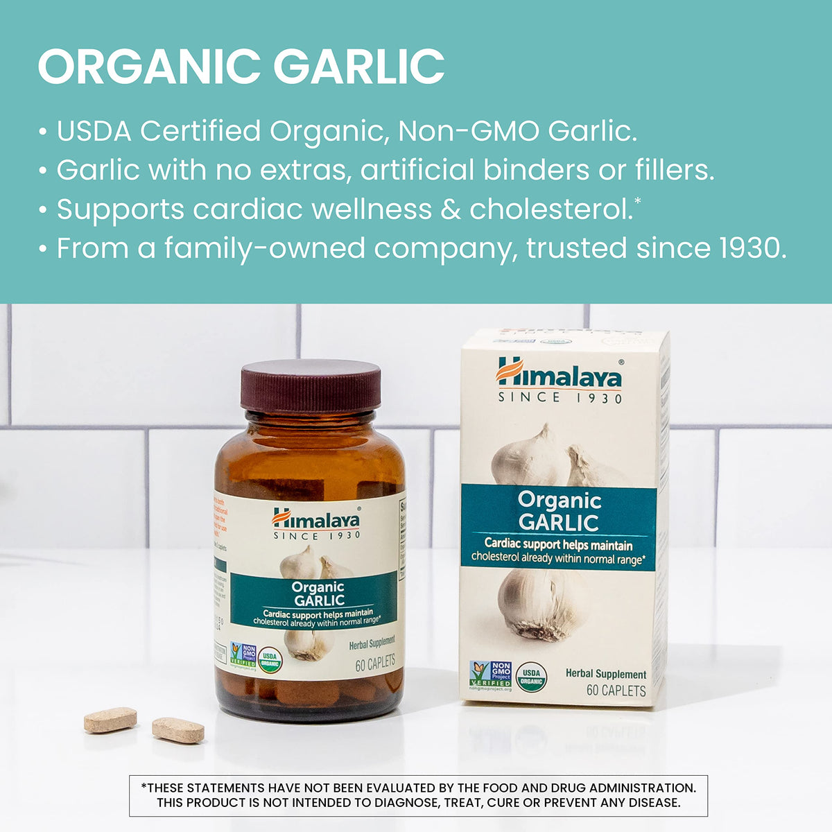 USDA Organic Garlic Supplements 1400 mg 60 Caplets F2543