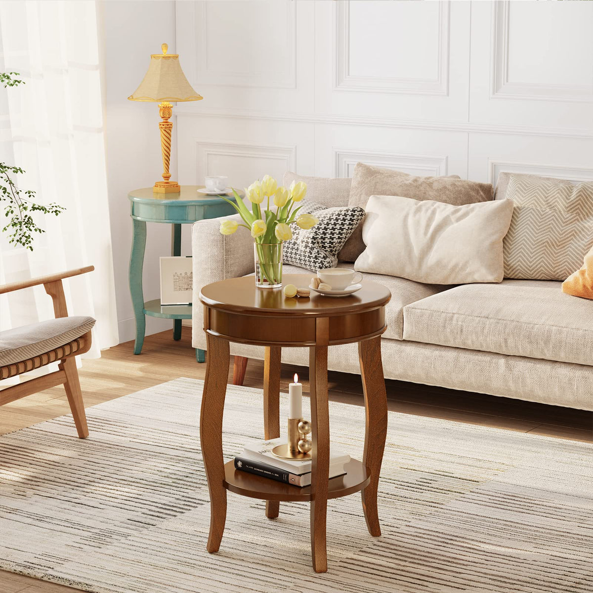 Round Accent Table with Storage Shelf F141