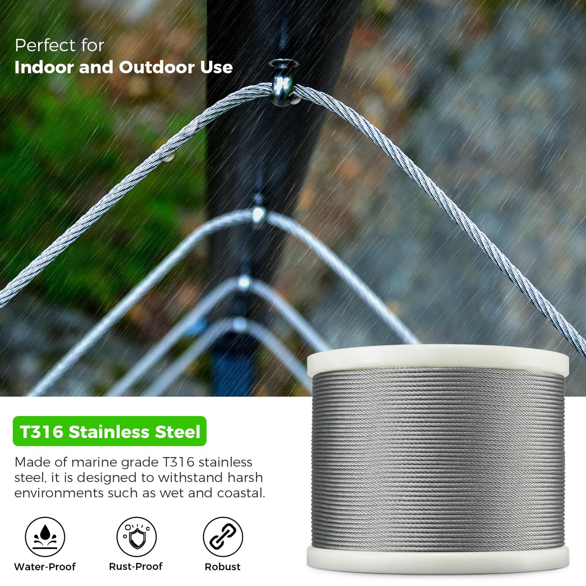 1/8” T316 Stainless Steel Cable 7x7 Wire Rope P166