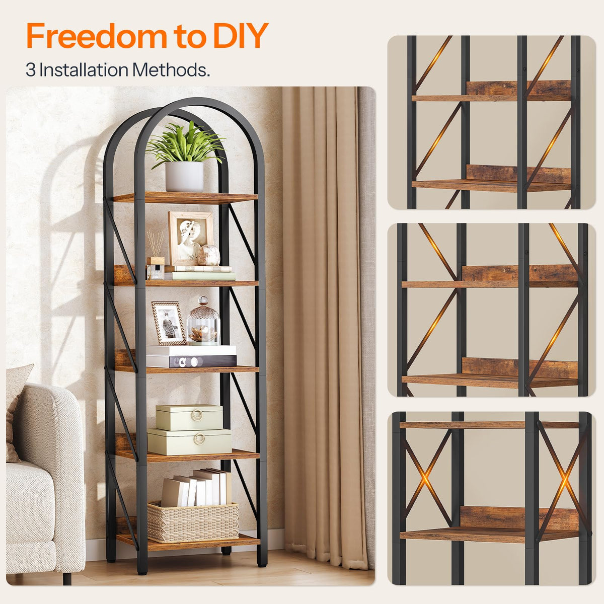 5-Tier Arched Bookshelf with Metal Frame M40370