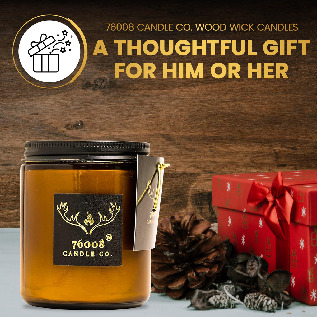 Soy Candle with Wood Wick in Amber Glass Jar O111
