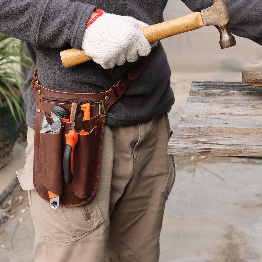 Brown Leather Gardening Tool Belt with 4 Pockets A284548