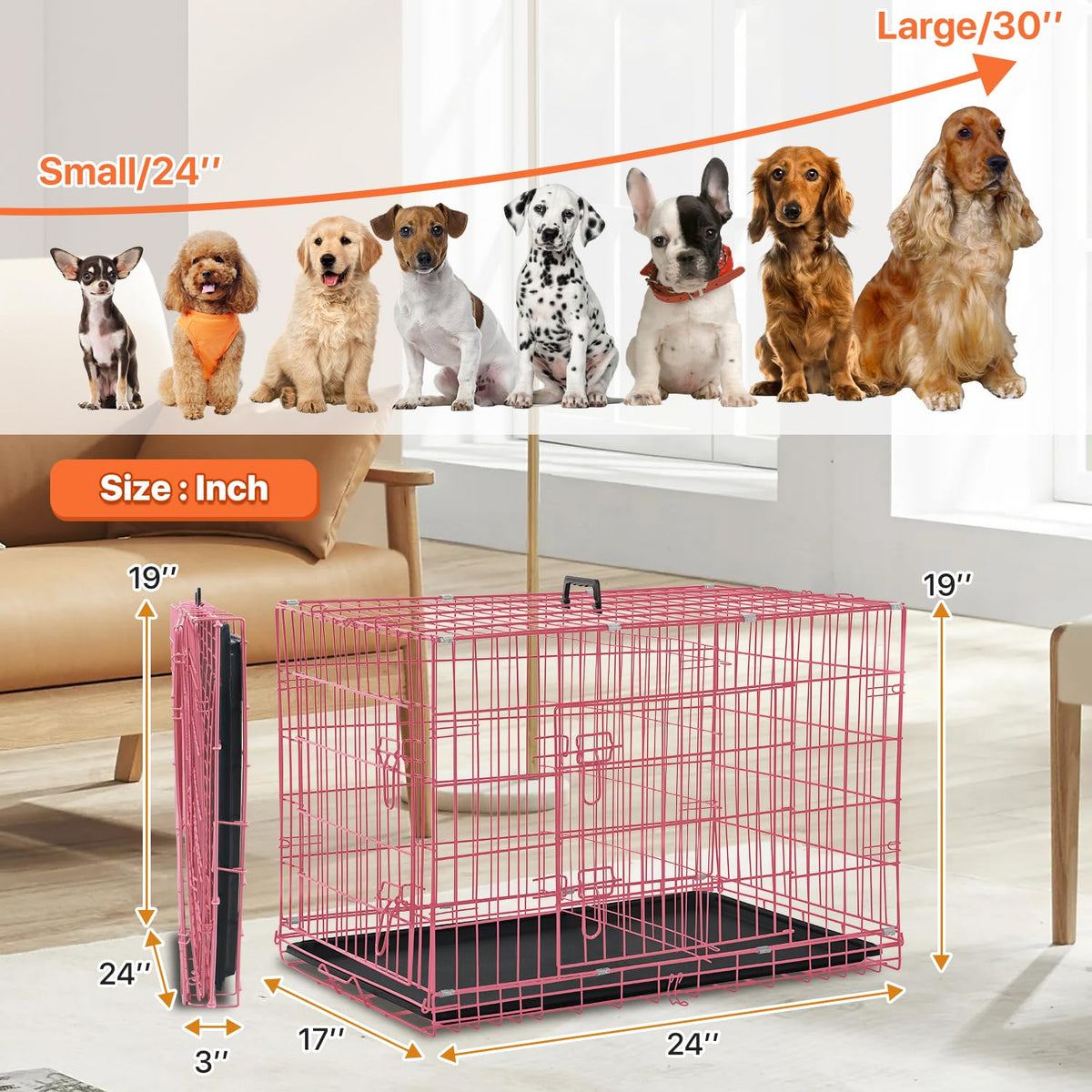 Folding Metal Dog Crate with Tray & Divider W75487