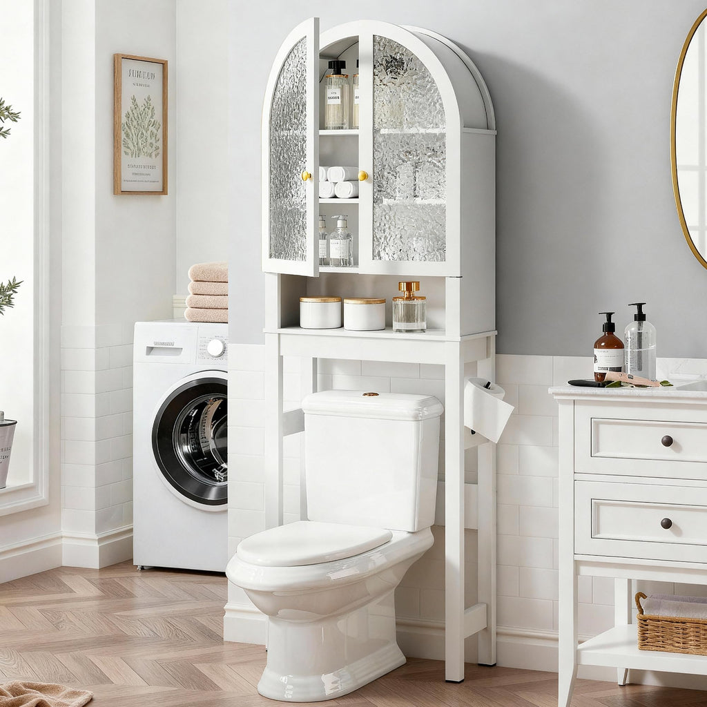 White Over The Toilet Storage Cabinet with Acrylic Doors and Adjustable Shelf K6635