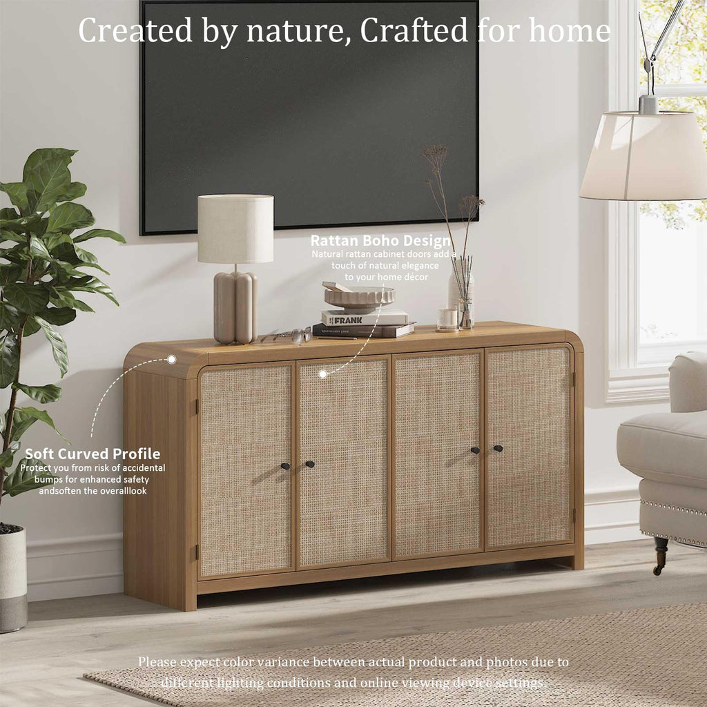 Oak Rattan Sideboard Buffet Cabinet B167359