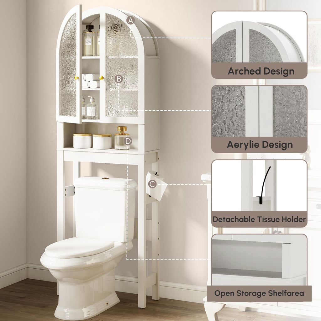 White Over The Toilet Storage Cabinet with Acrylic Doors and Adjustable Shelf K6635
