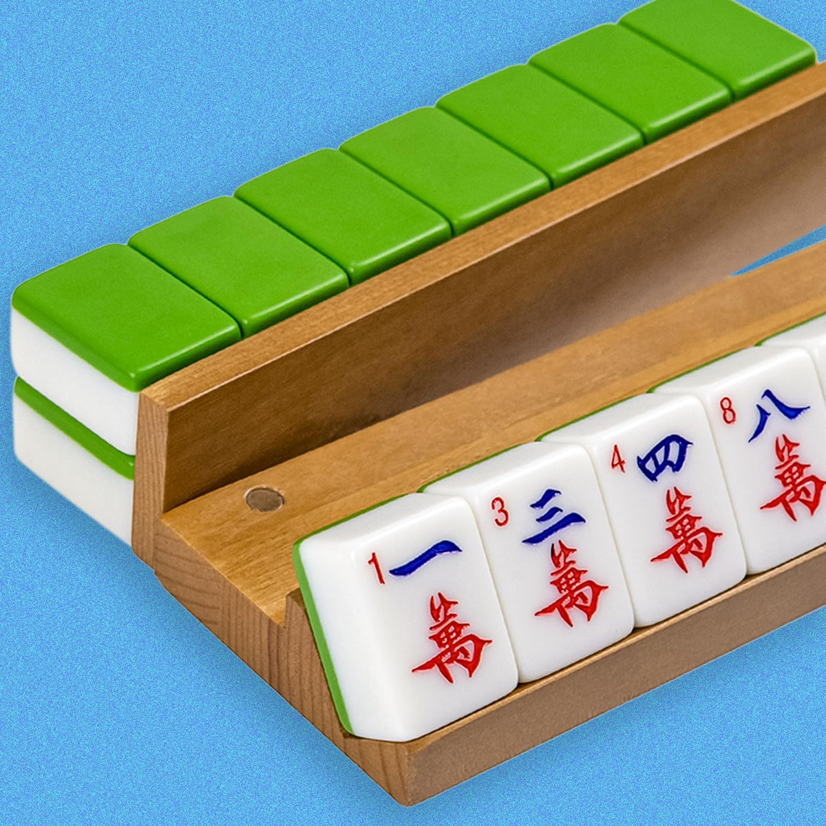 Wooden Mahjong Racks Set with Magnetic Pushers, 4 Racks & 4 Pushers J362