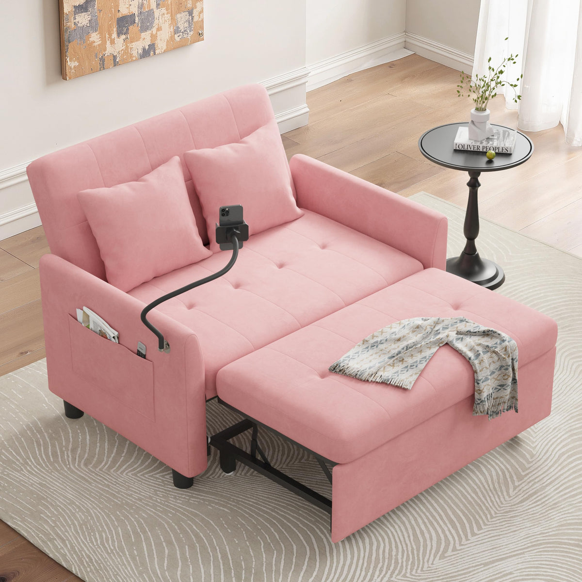 Pink Convertible Sleeper Sofa Bed D694