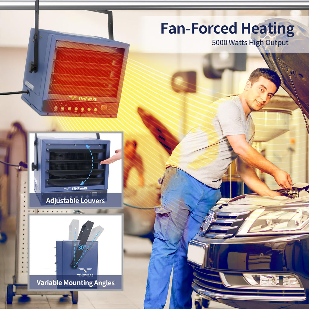 20 Inch High Velocity Floor Fan and 5000W Electric Garage Heater J7463