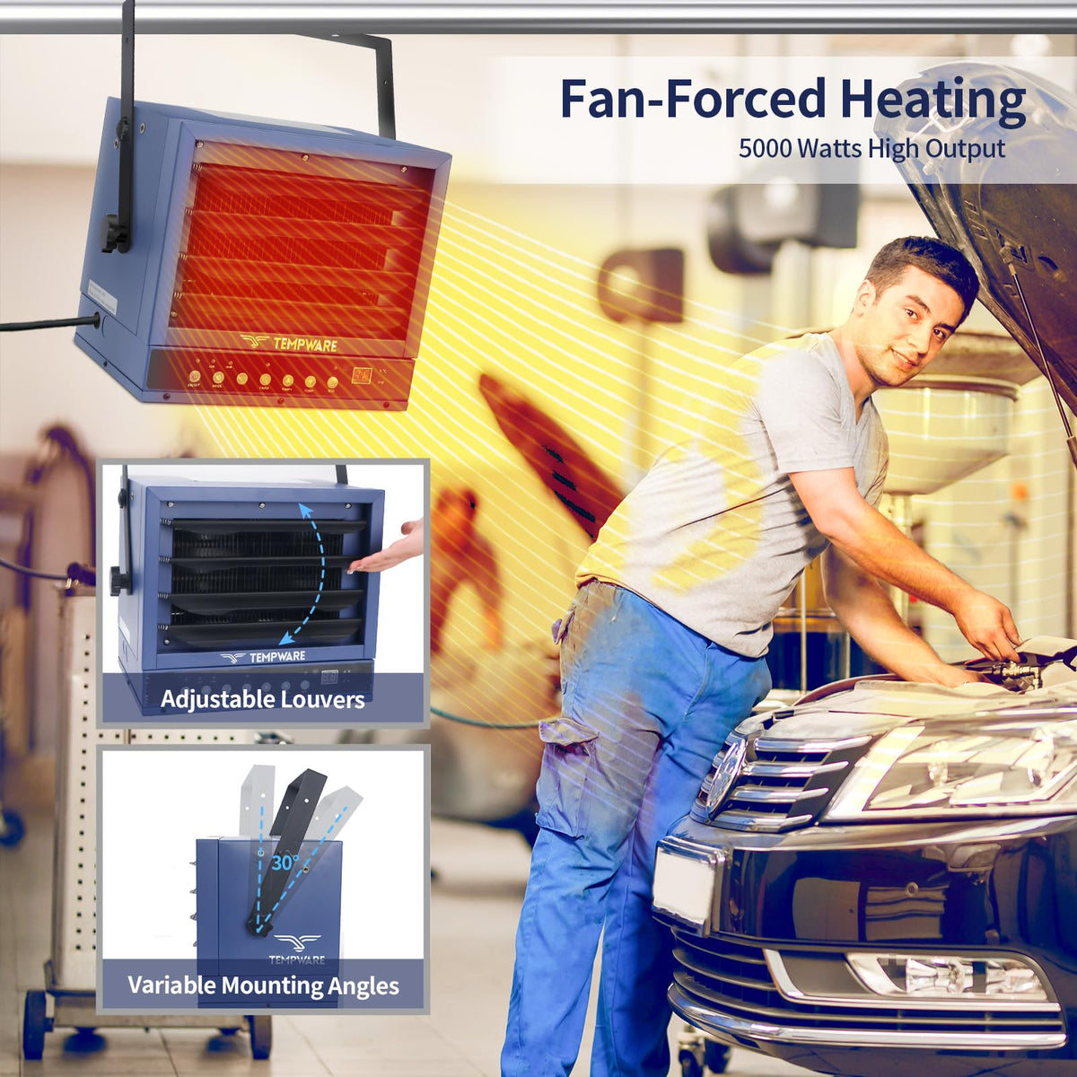 20 Inch High Velocity Floor Fan and 5000W Electric Garage Heater J7463