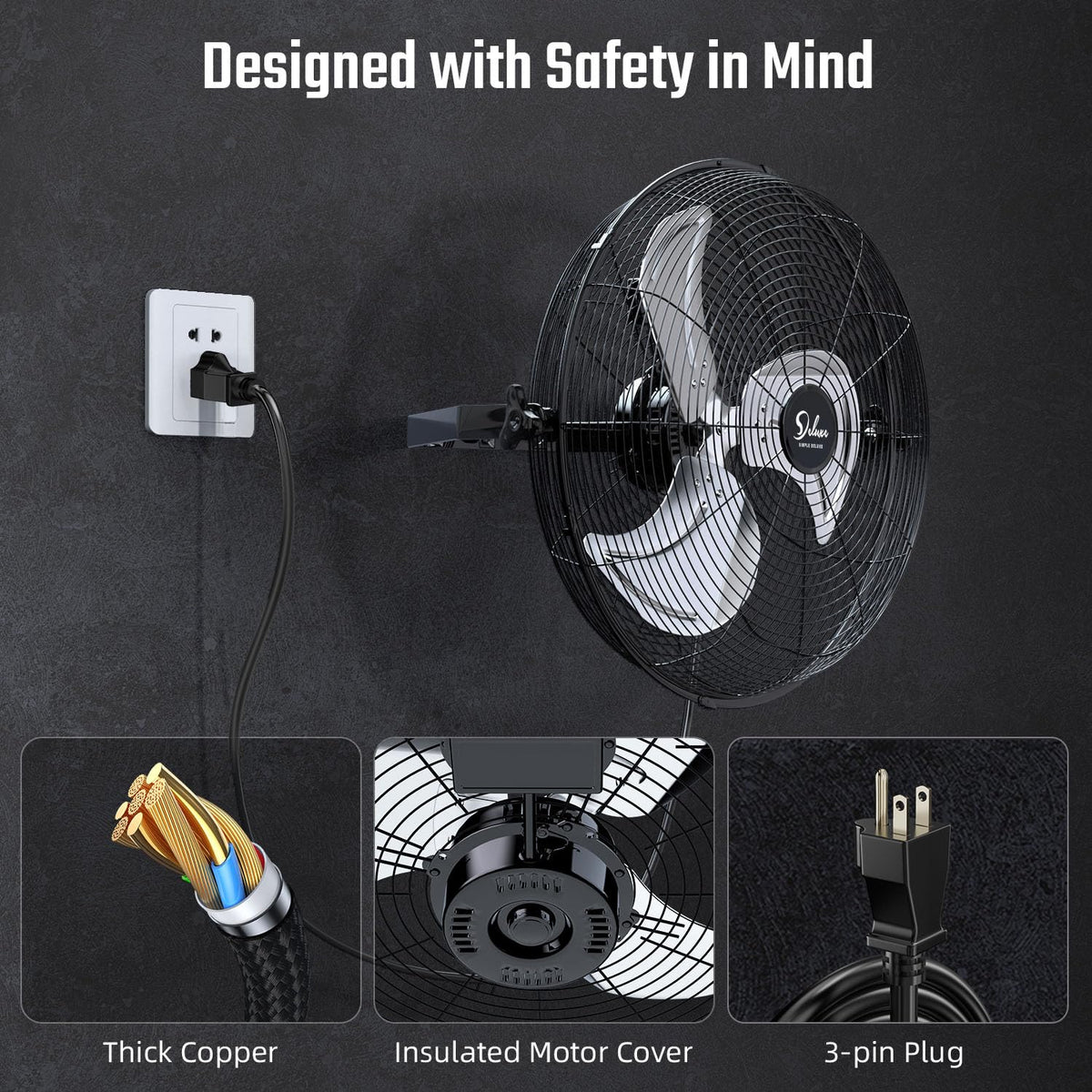 20 Inch 3 Speed Black Wall-Mount Fan P87749
