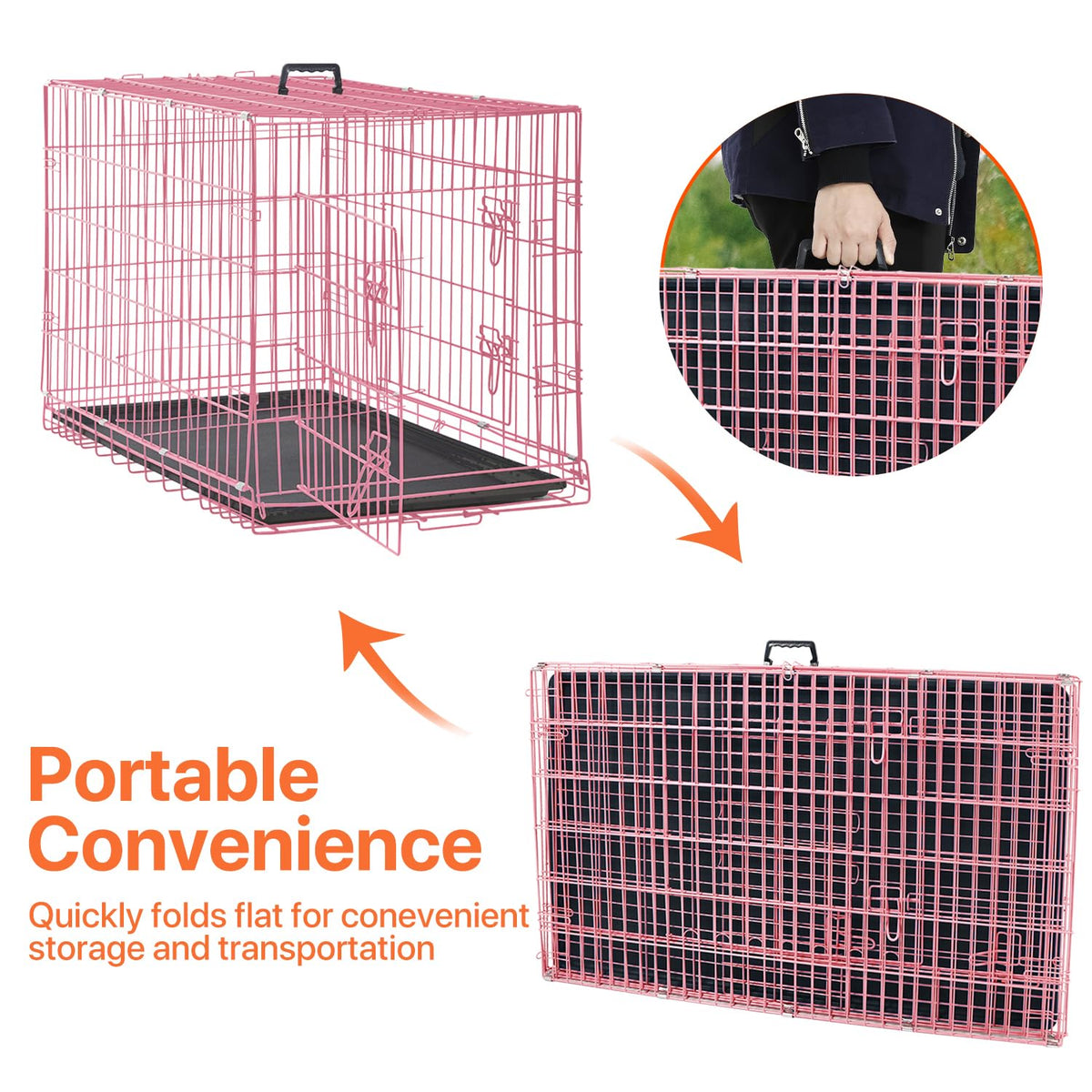Folding Metal Dog Crate with Tray & Divider W75487