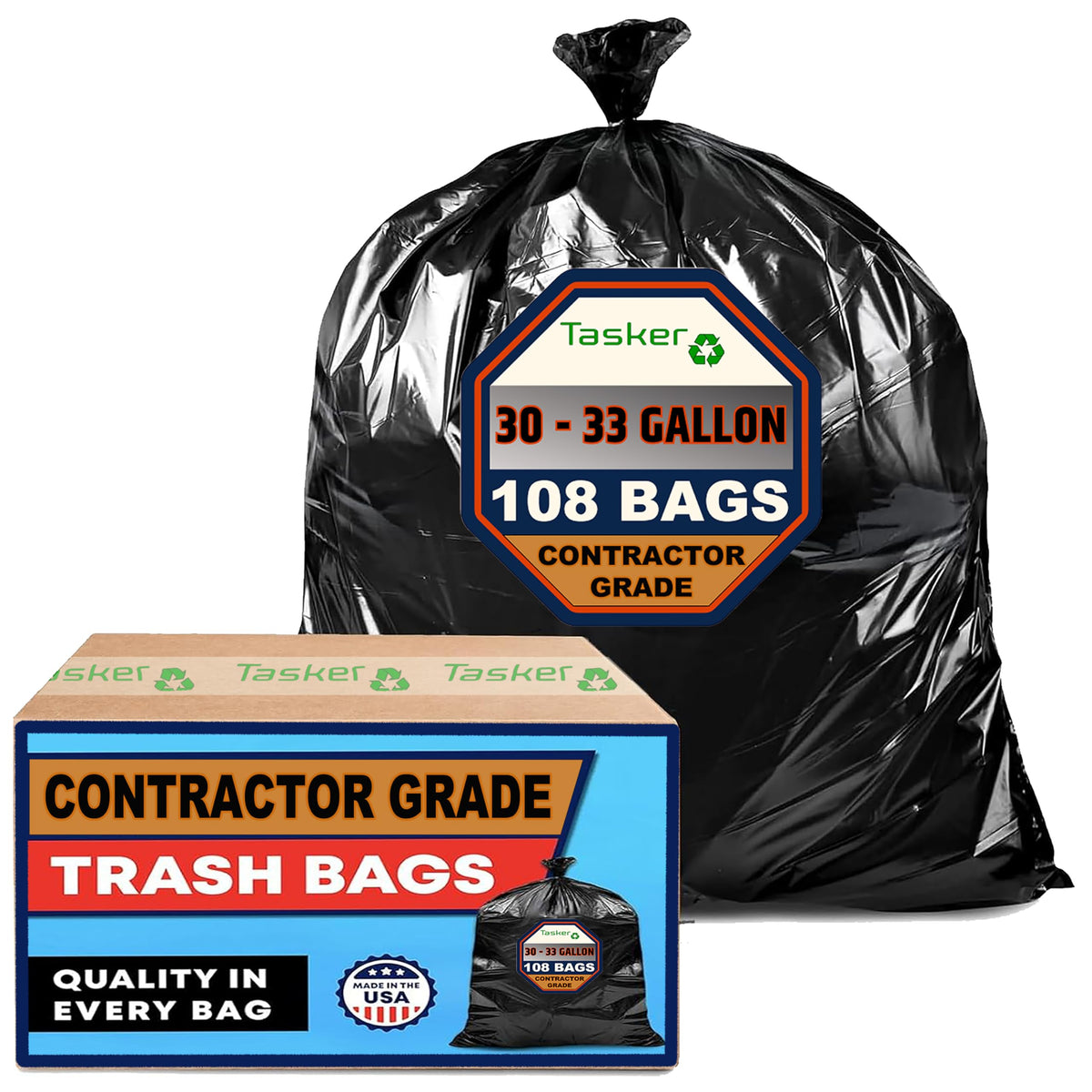 30-33 Gallon 2 MIL Heavy Duty Trash Bags 108 Count L7911