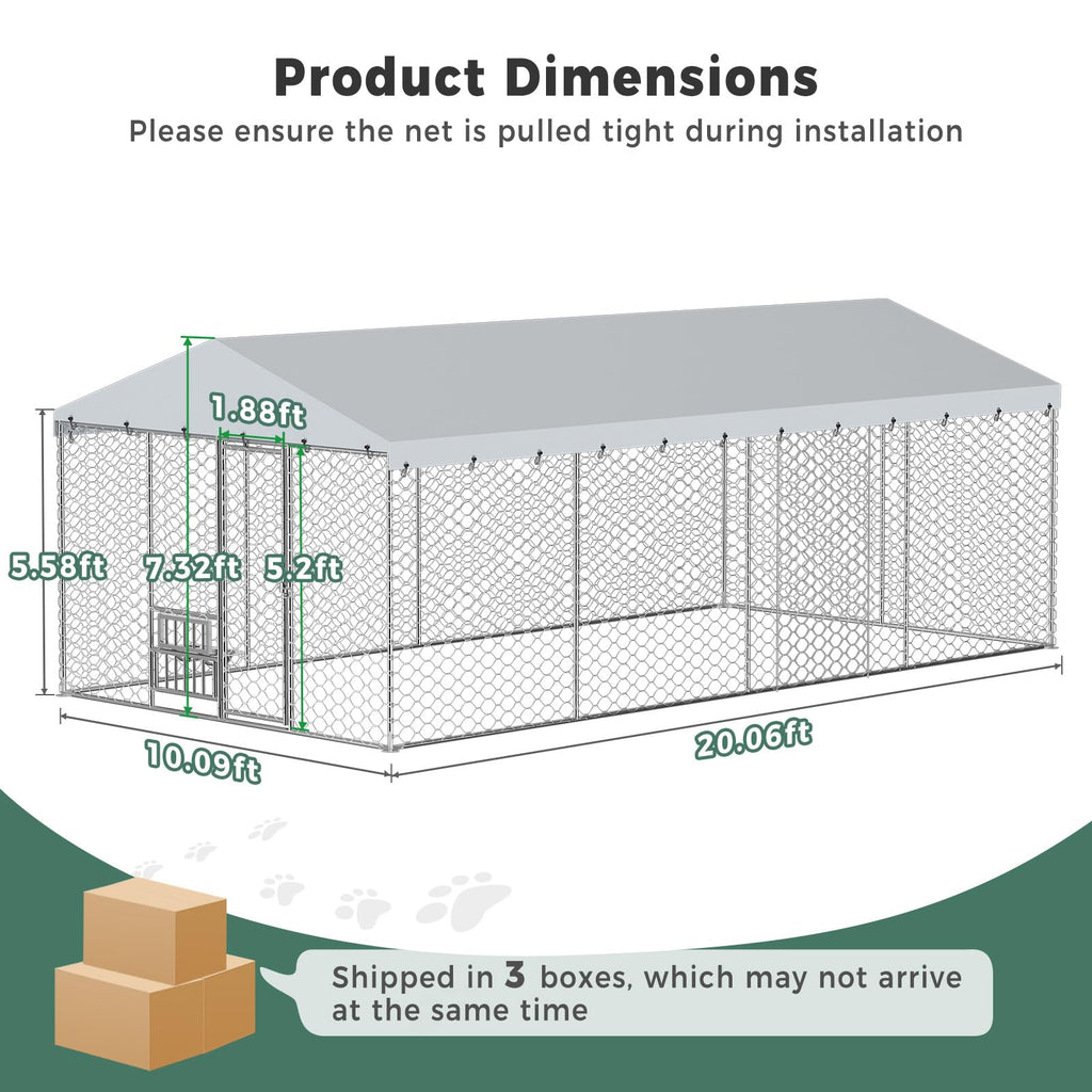 20×10×5.6FT Outdoor Dog Kennel with Bowls Y208