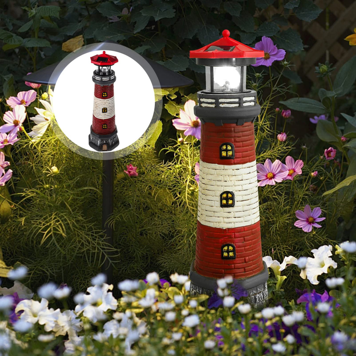 Solar Lighthouse Statue with Solar Light Waterproof Outdoor Decor K6129