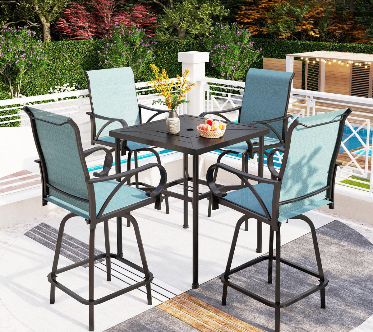 Swivel Metal Bar Stools and Table Set for 4 O71136
