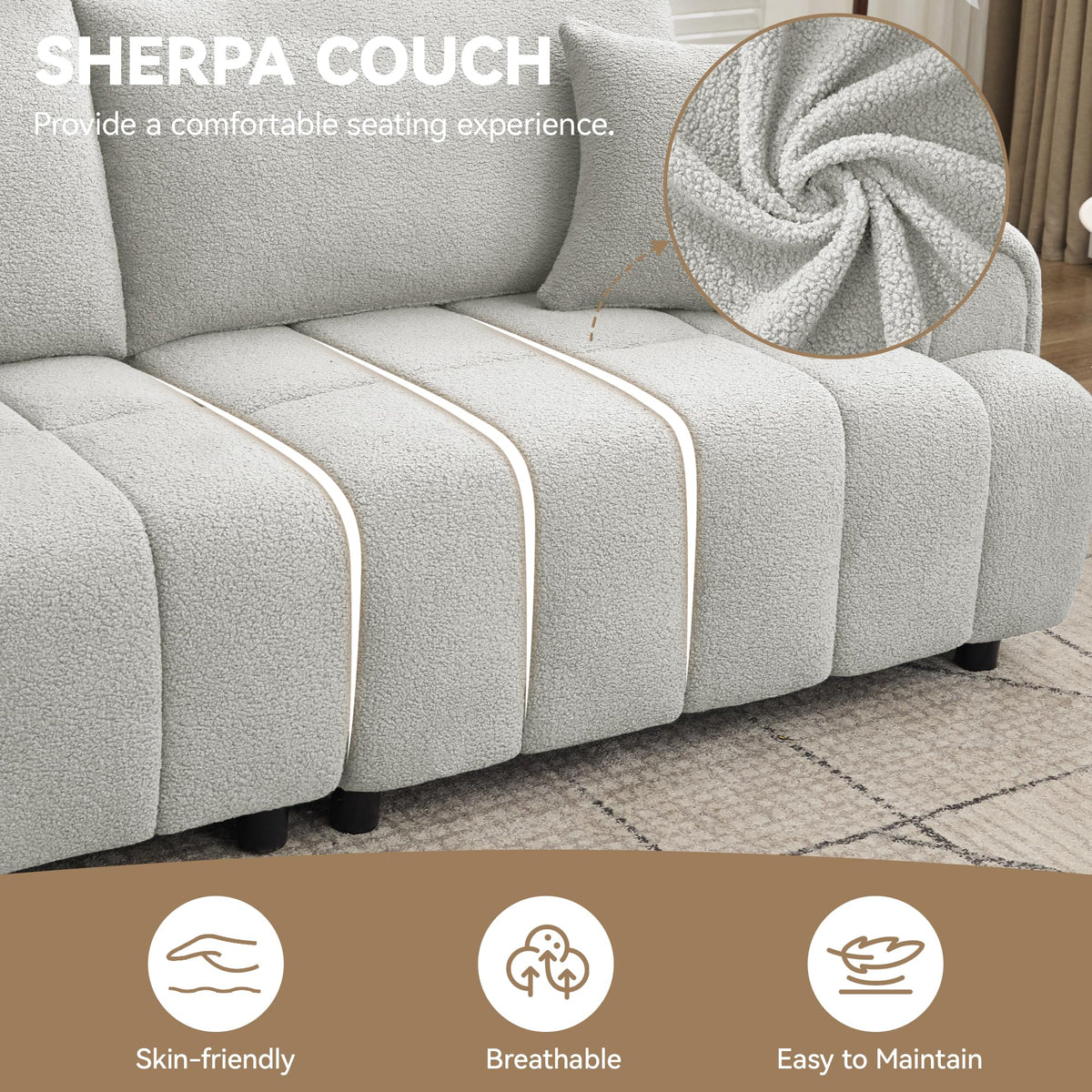 Light Grey Oversized Sherpa Boucle Sofa F886