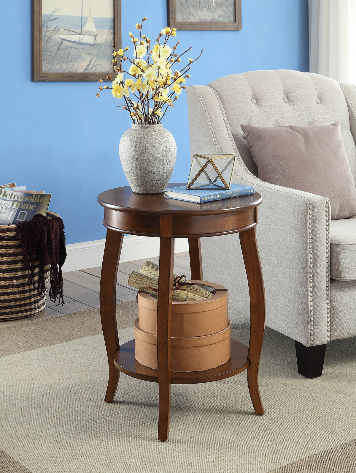 Round Accent Table with Storage Shelf F141
