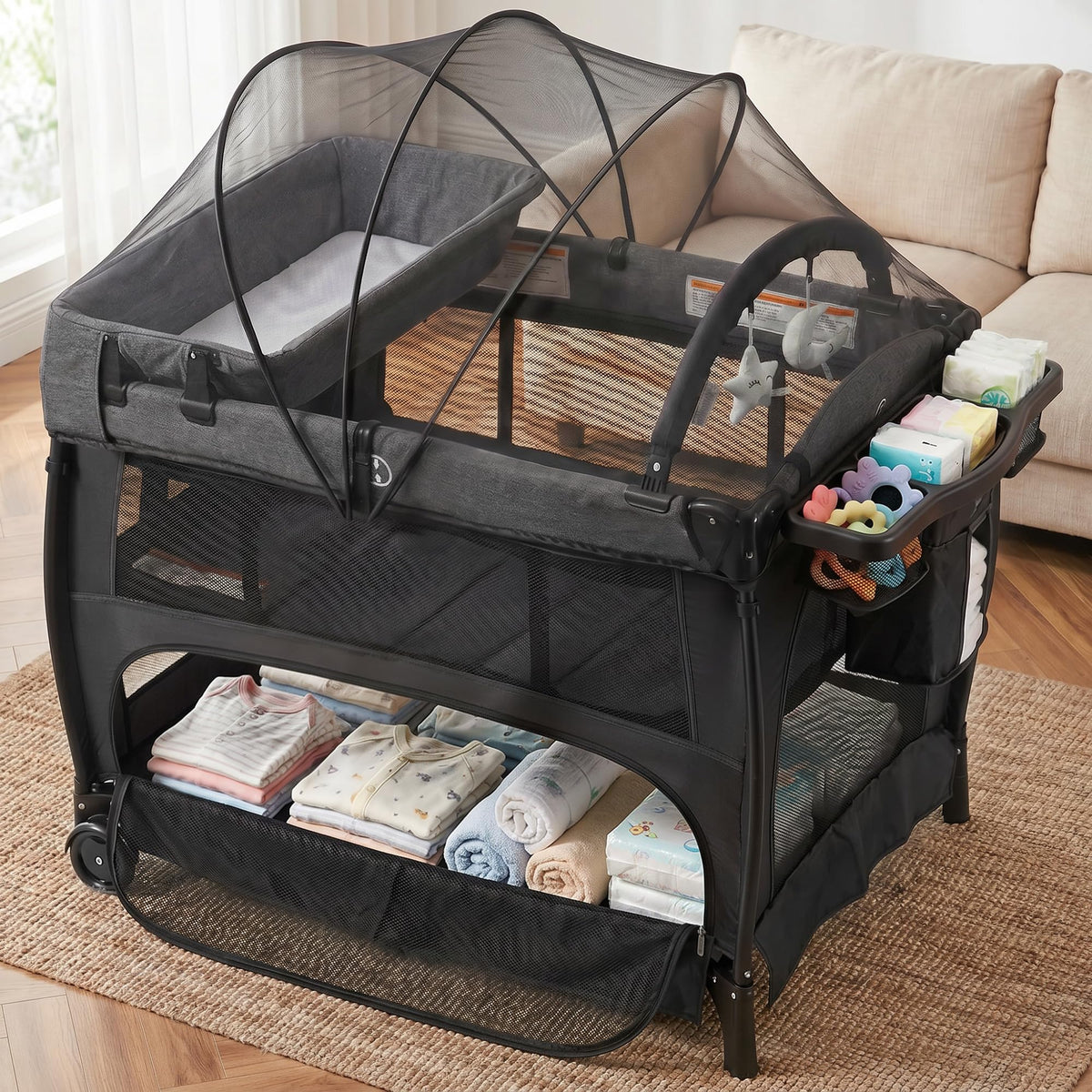 Portable Pack and Play Baby Playard with Bassinet Light Grey V843