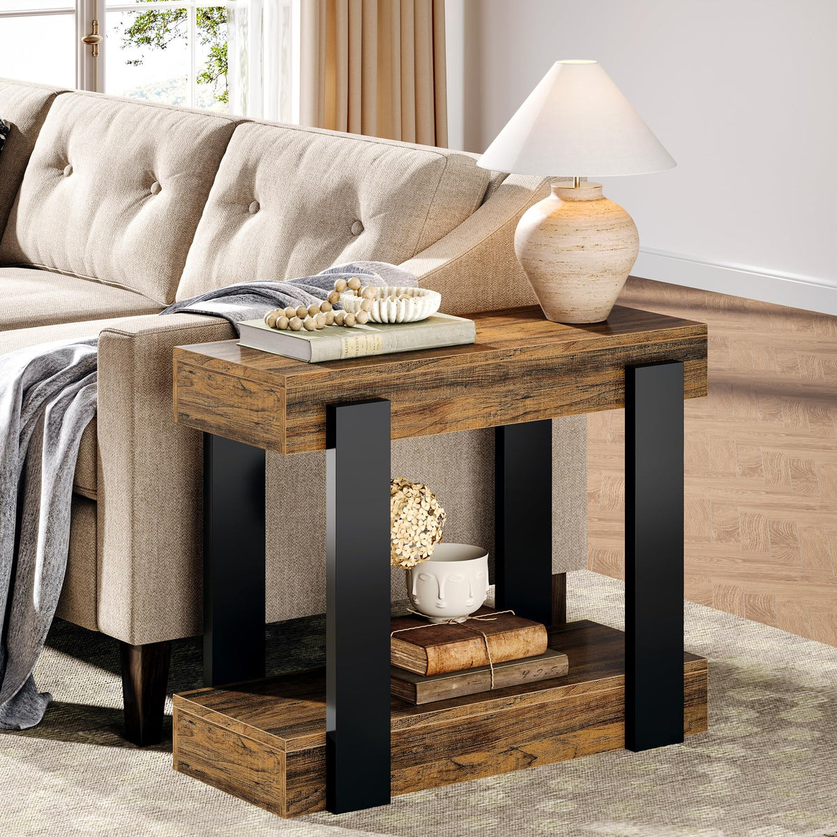 2-Tier Narrow End Table with Storage Shelf P258