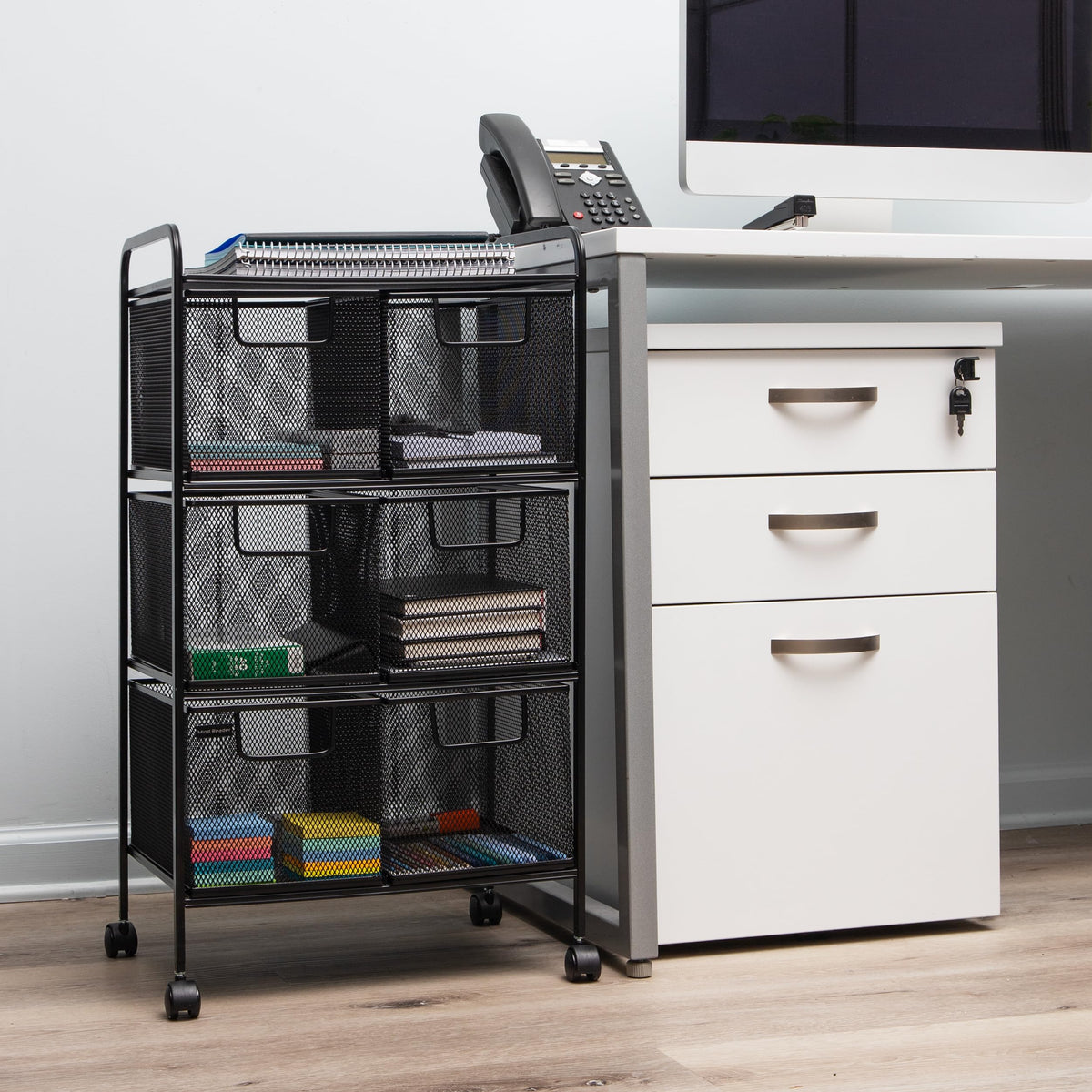 Black Rolling Cart with Drawers X143