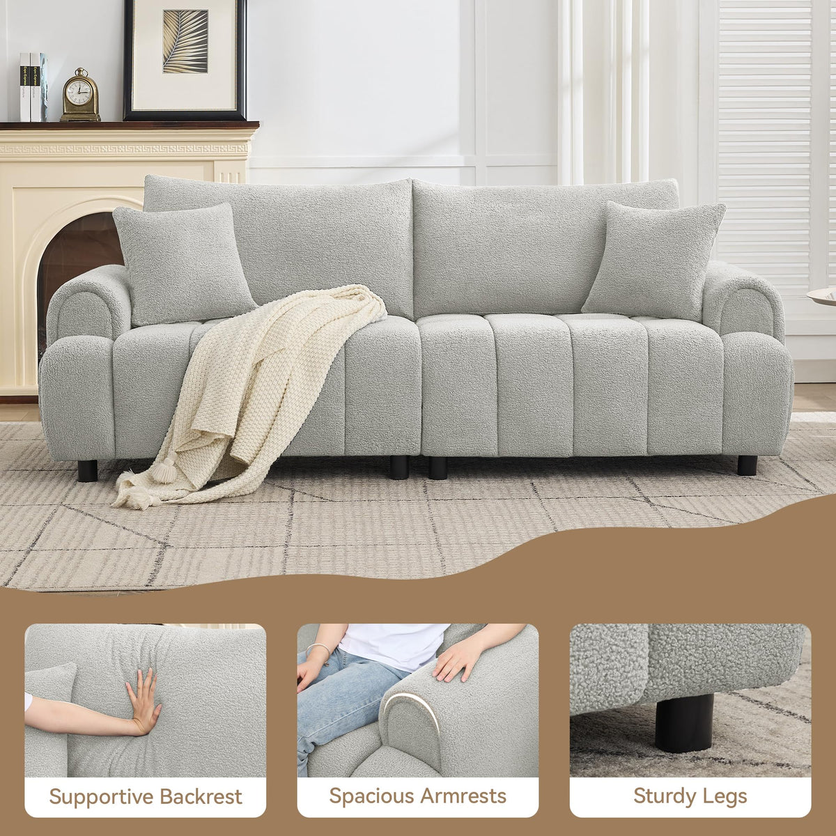 Light Grey Oversized Sherpa Boucle Sofa F886