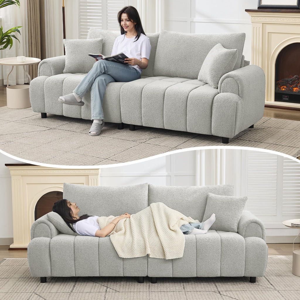 Light Grey Oversized Sherpa Boucle Sofa F886