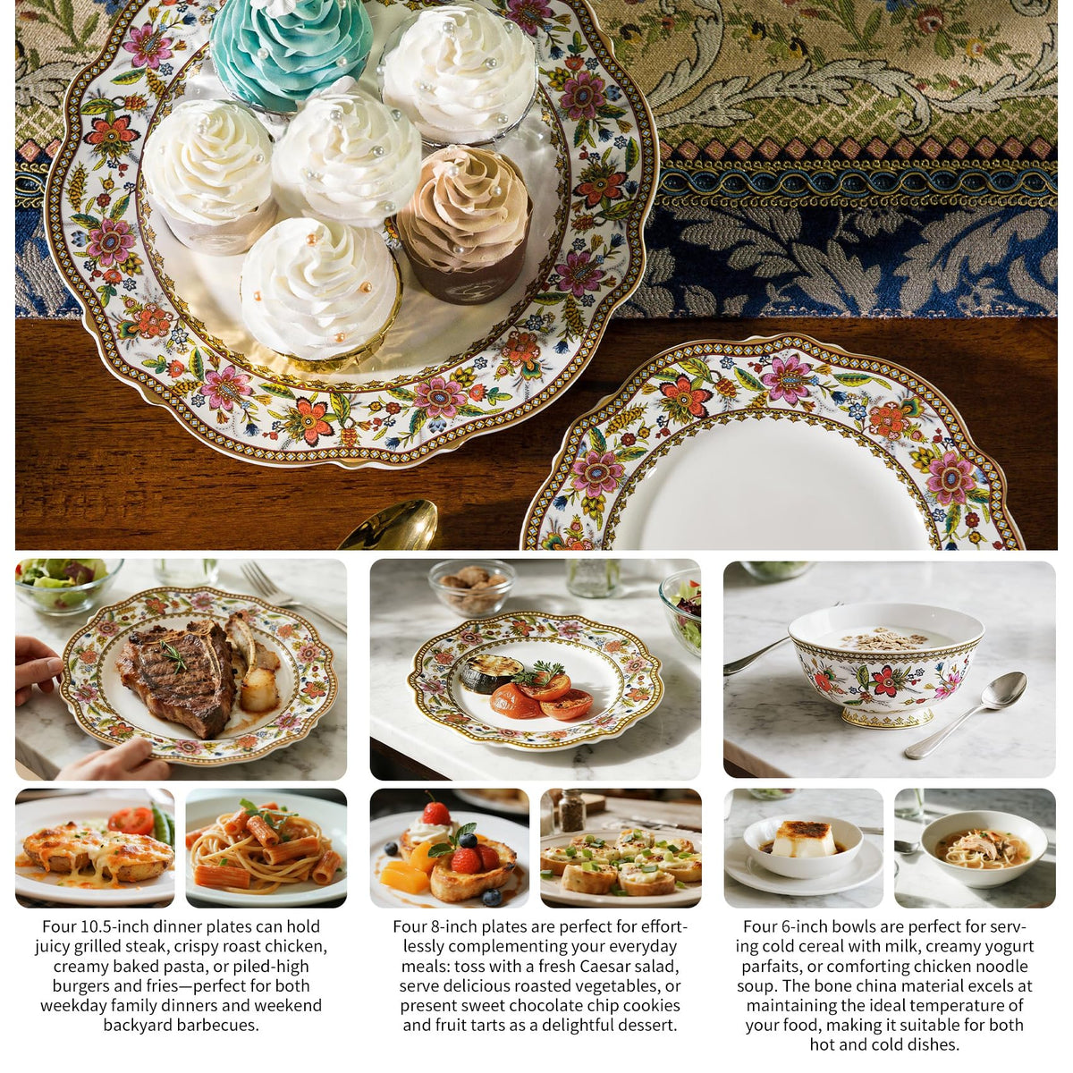 Fine China 12-Piece Dinnerware Set for 4 with 24K Gold Trim B39772