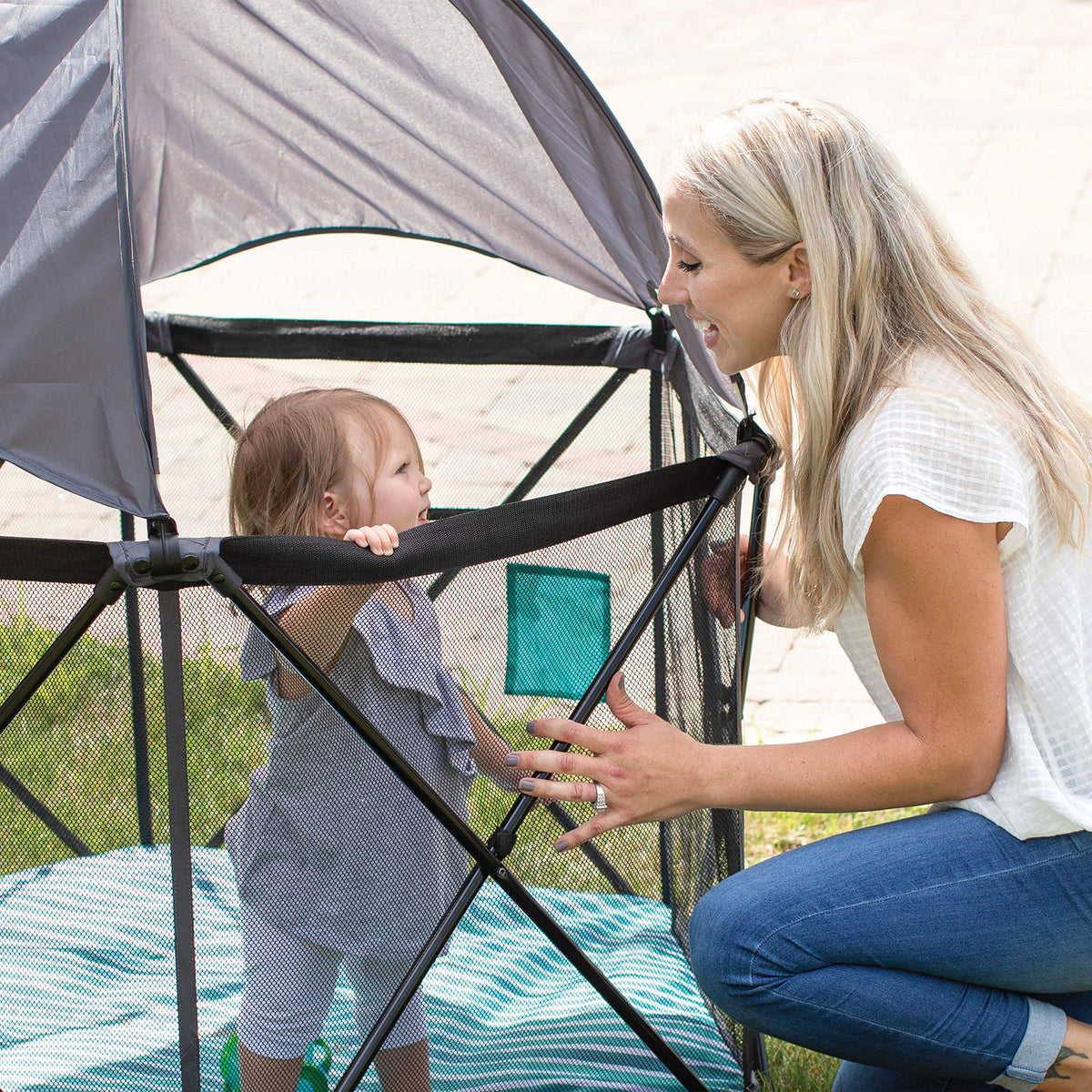 Baby Delight Go with Me Eclipse Deluxe Playard, Watercolor Stripe Base → Watercolor Stripe Playard F551