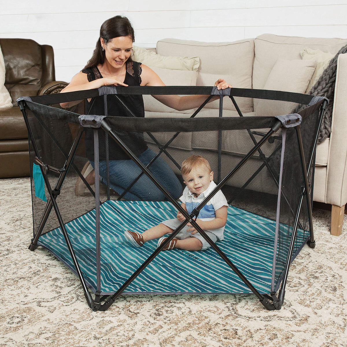 Baby Delight Go with Me Eclipse Deluxe Playard, Watercolor Stripe Base → Watercolor Stripe Playard F551