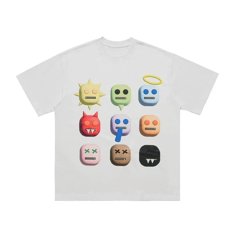 ONSEVENINE 3D Emoji Character Grid Graphic Tee